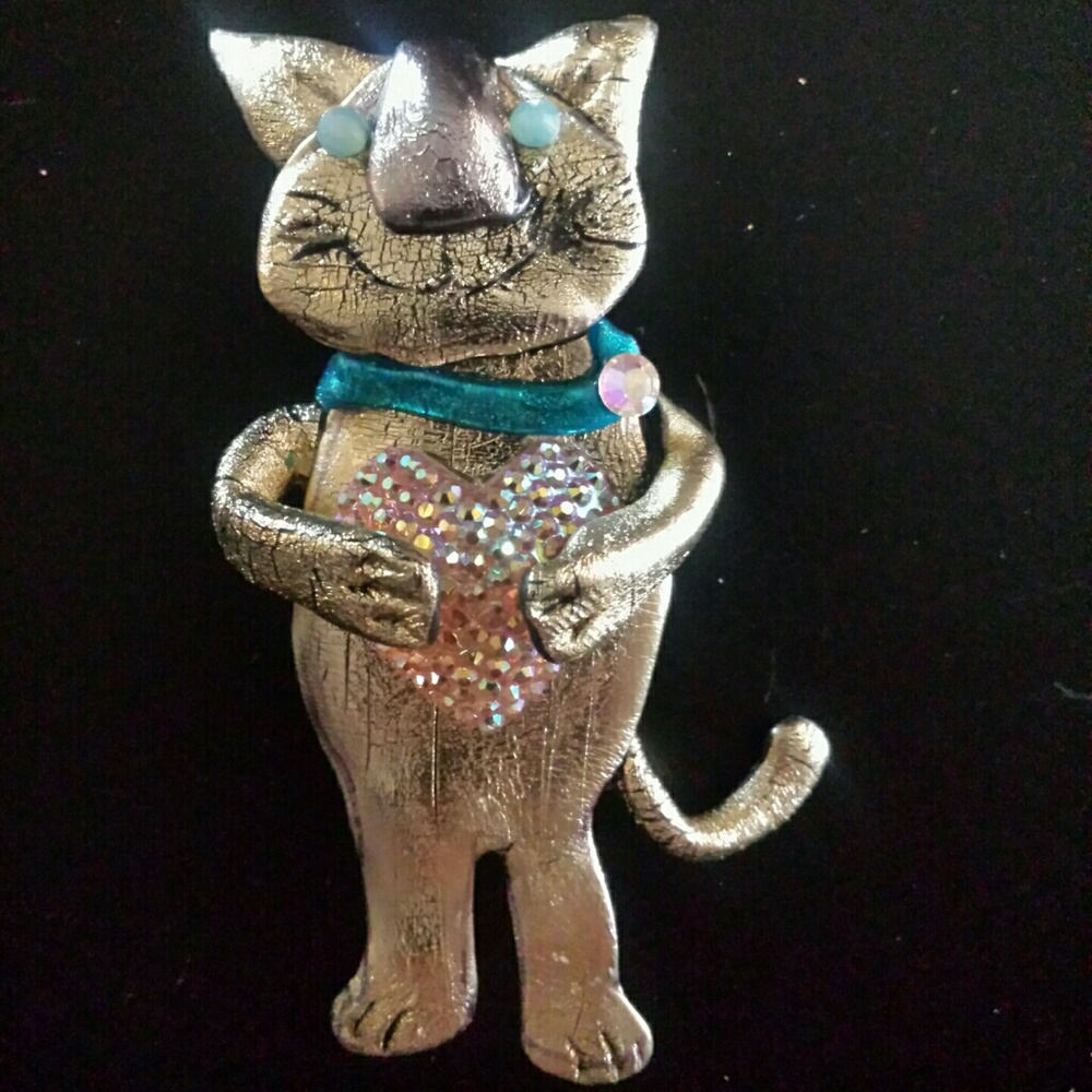 Kitty Cat Pin Holding Heart  SOLD!